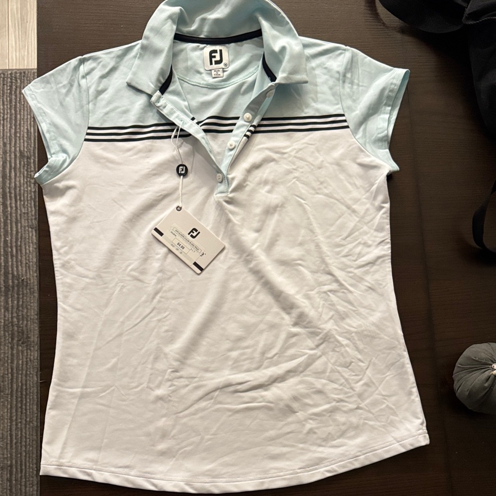 FootJoy Women's Sky Blue and White Button Down Shirt